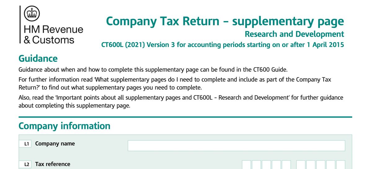 R&D Tax Credits: New Form required from 6 April 2021 (CT600L)